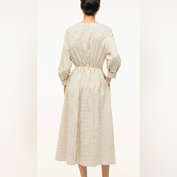 STAUD Cafu Dress Ivory/Dark Oak Micro Stripe Size Small - Picture 3 of 8